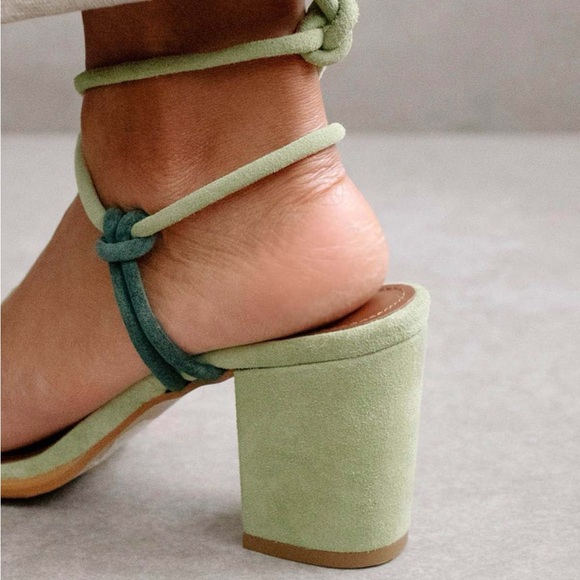 NWOB ALOHAS Grace Suede Strappy Lace Up Heeled Sandals in Green Sz 36 US 6-6.5 - Picture 4 of 14